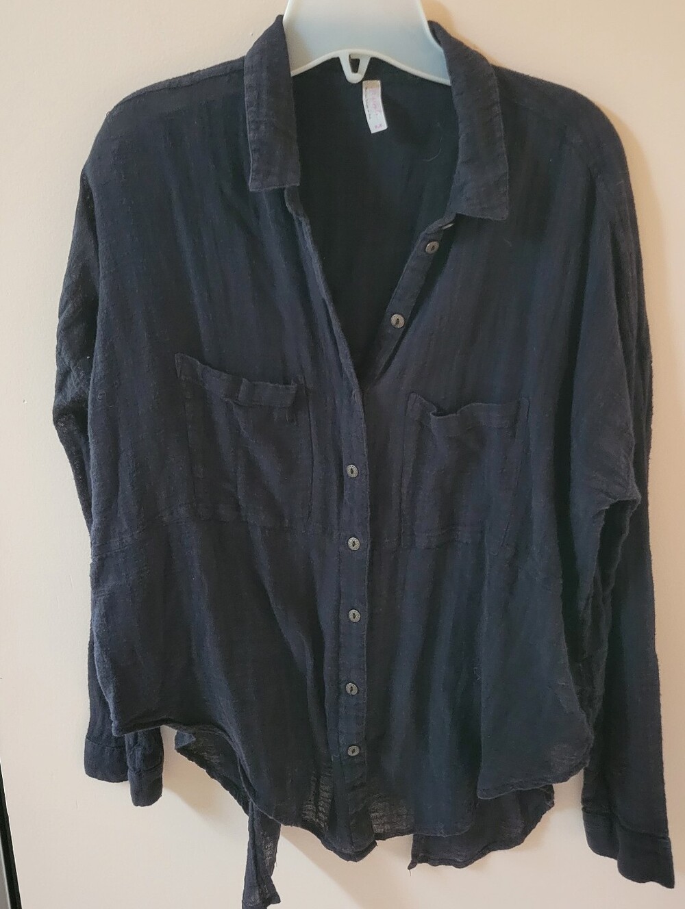 Free People Black Open Back Button Up Blouse